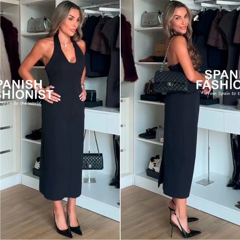 Zara NWT ZW COLLECTION limited edition midi maxi halter top peplum cinch dress